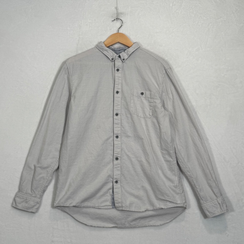 Quiksilver Light Gray Textured Long Sleeve Button Down Shirt Large
